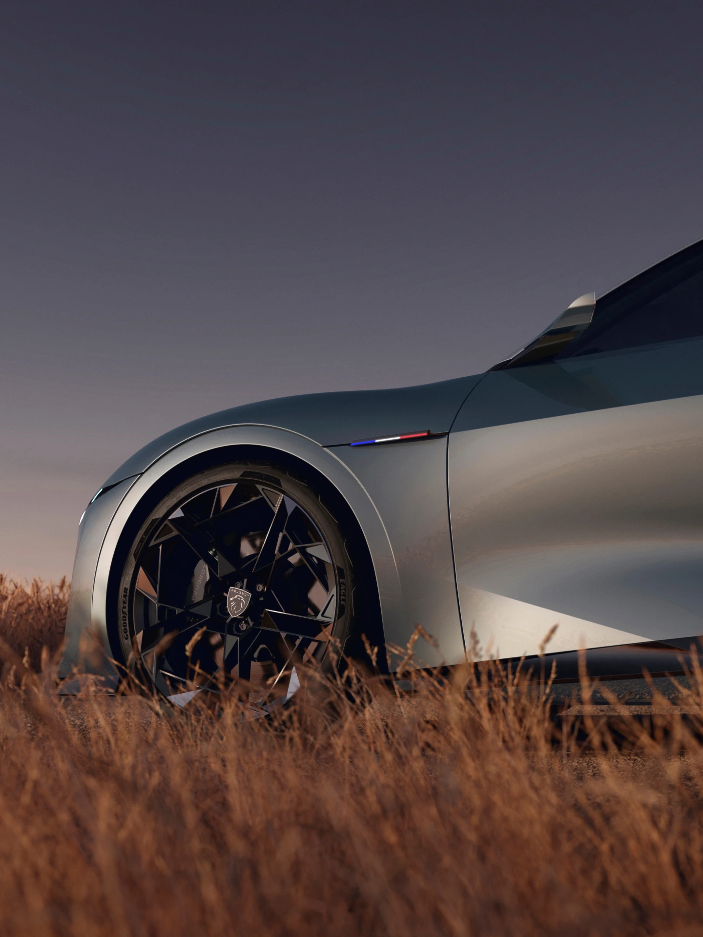 Peugeot RCZ Vision Concept side detail highlighting the front wheel, badge and sculpted lines