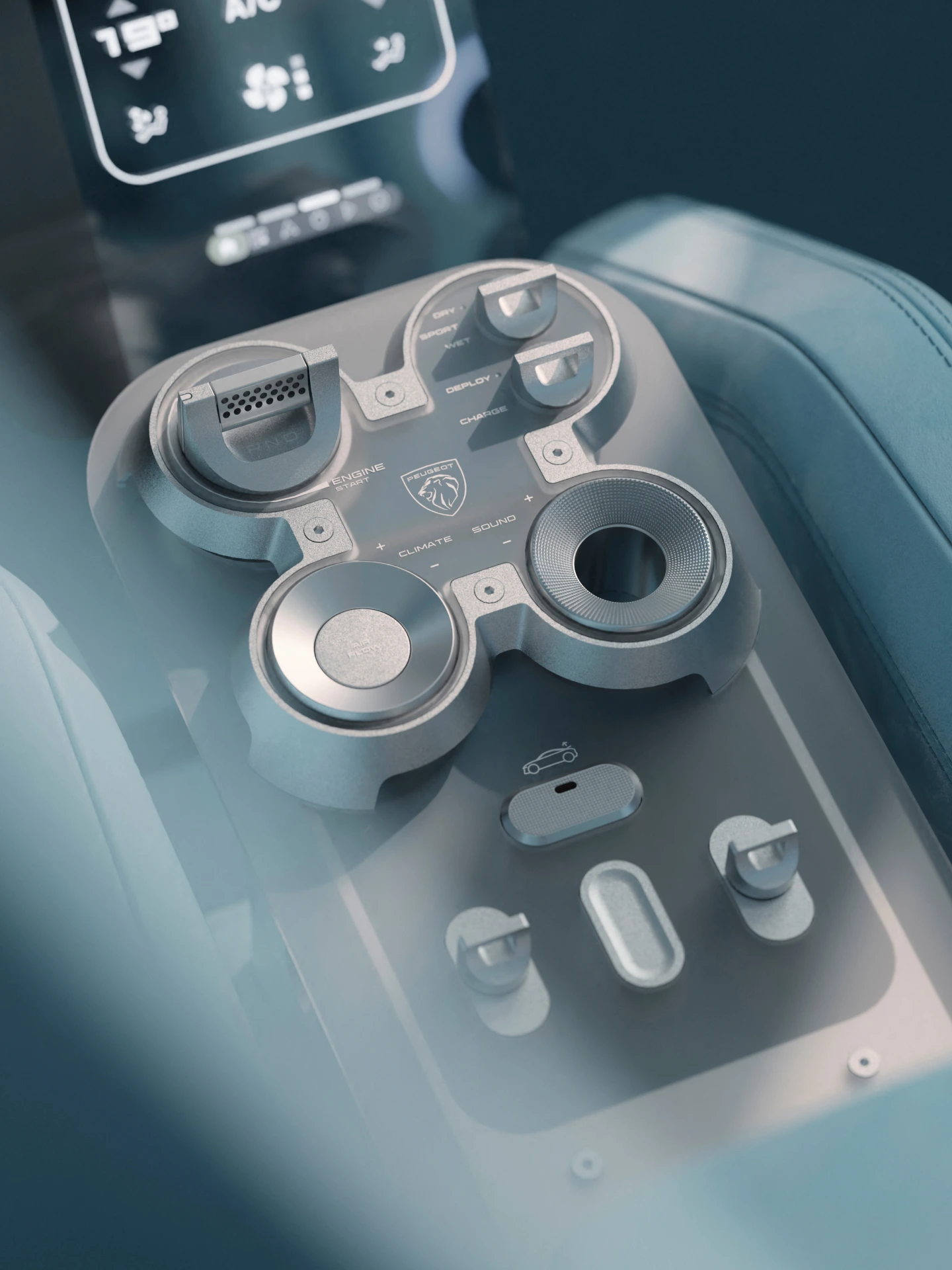 The Peugeot RCZ Vision featuring a floating frosted-glass console