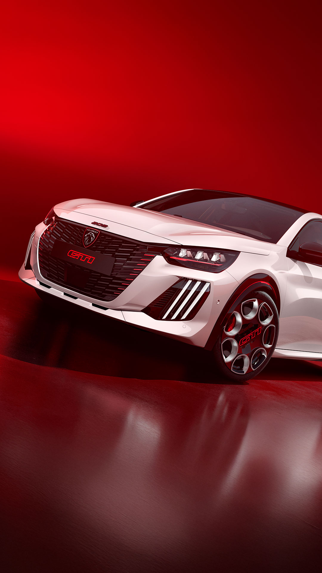 New PEUGEOT E-208 GTi RED front view